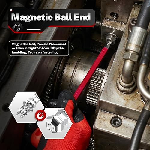 Miniatura 4 de TOMMARS Juego de llaves hexagonales, extremo de bola magnética, acero S2 con mango en T, llave Allen, juego de llaves Allen SAE (1/16"-3/8")