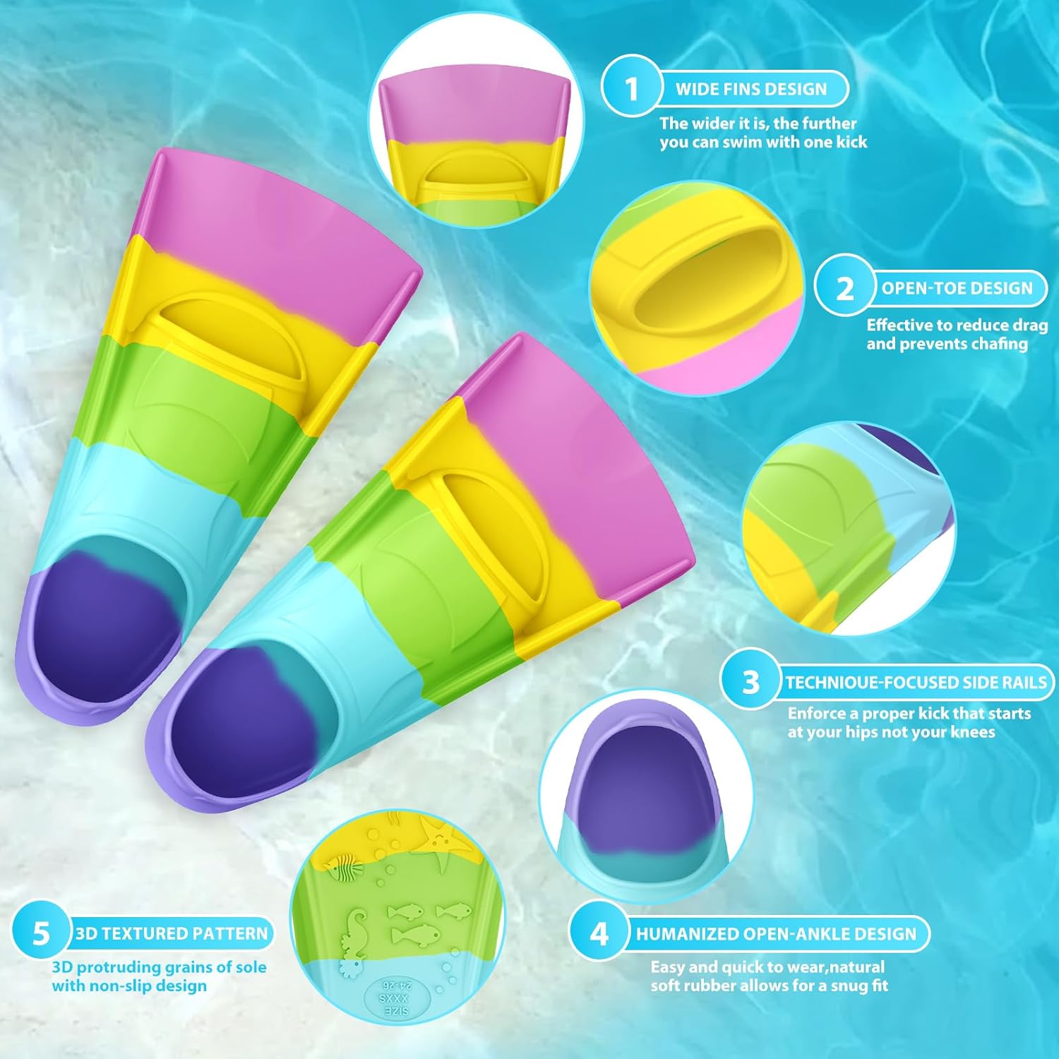 gintenco swim fins, kids swim training fins for lap swimming, travel size flippers with mesh bag, silicone swimming fins for kids teens adults women men m(us men 4-5.5/ us women 5.5-7) ch14