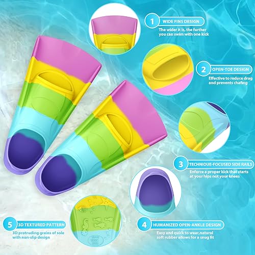 Miniatura 2 de Gintenco Aletas de natación para niños, aletas de entrenamiento de natación para natación, aletas de tamaño de viaje con bolsa de malla, aletas de