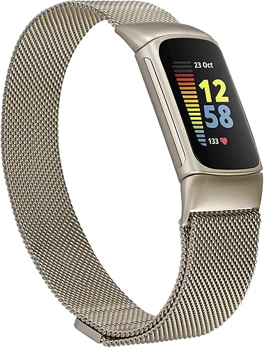 Miniatura 1 de KOREDA Compatible con Fitbit Charge 5 bandas para mujeres y hombres, correa de malla de acero inoxidable ajustable, pulsera magnética de repuesto