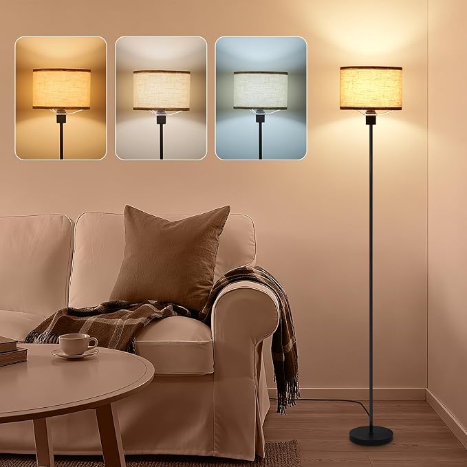 LEAZZLE Lámpara de Pie Moderna con 3 Temperaturas de Color y Pantalla Ajustable