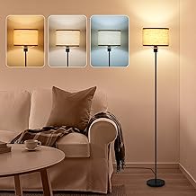 Floor Lamps for Living Room, Dimmable Floor Lamps, Pedal Control, 2700 K – 5500 K Linen Lampshade, Living Room, Modern Reading, Bedside, Bedroom