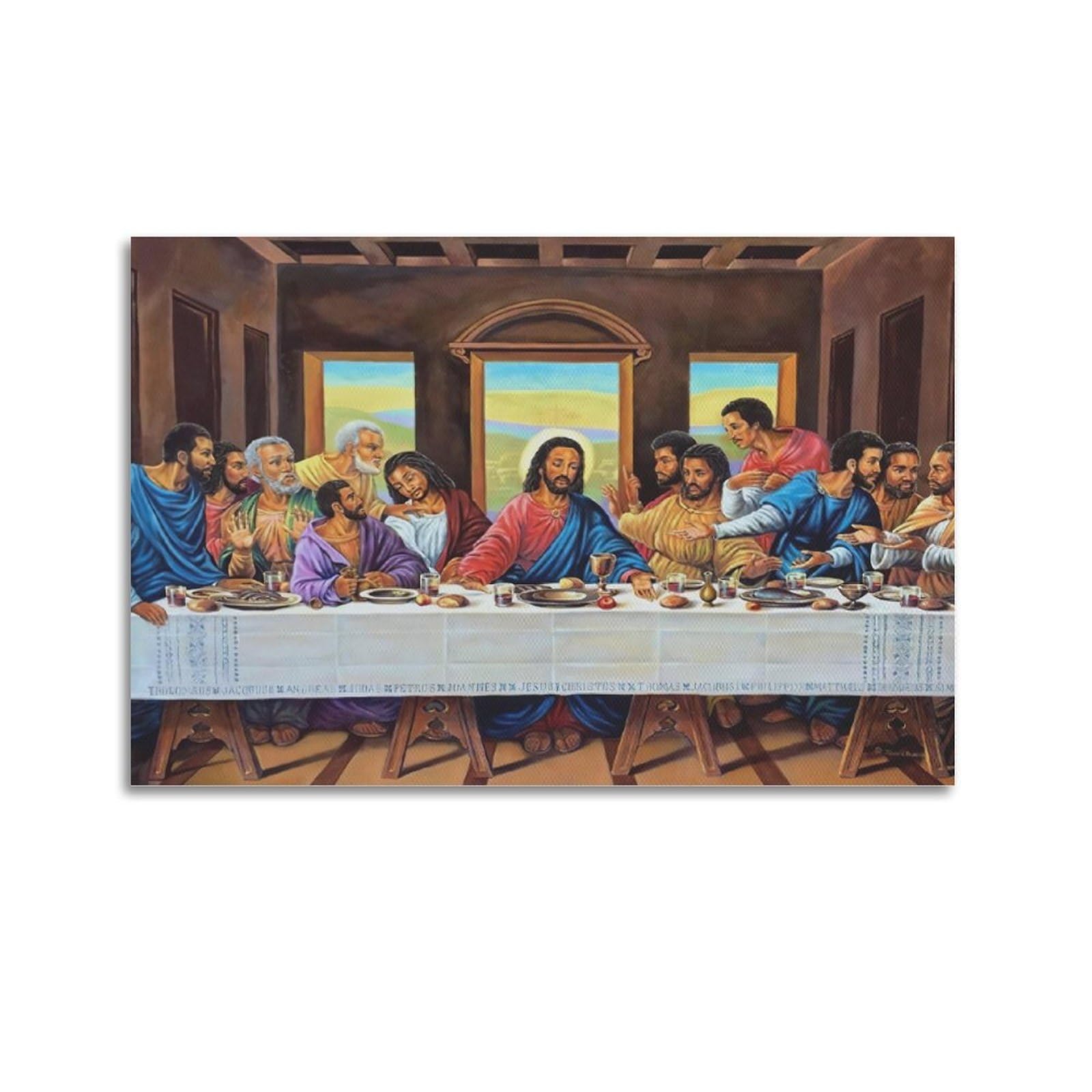 ALTUY Jesus Poster Black Last Supper Jesus Christ Art Decorative Painting Canvas Poster 12x18inch(30x45cm)