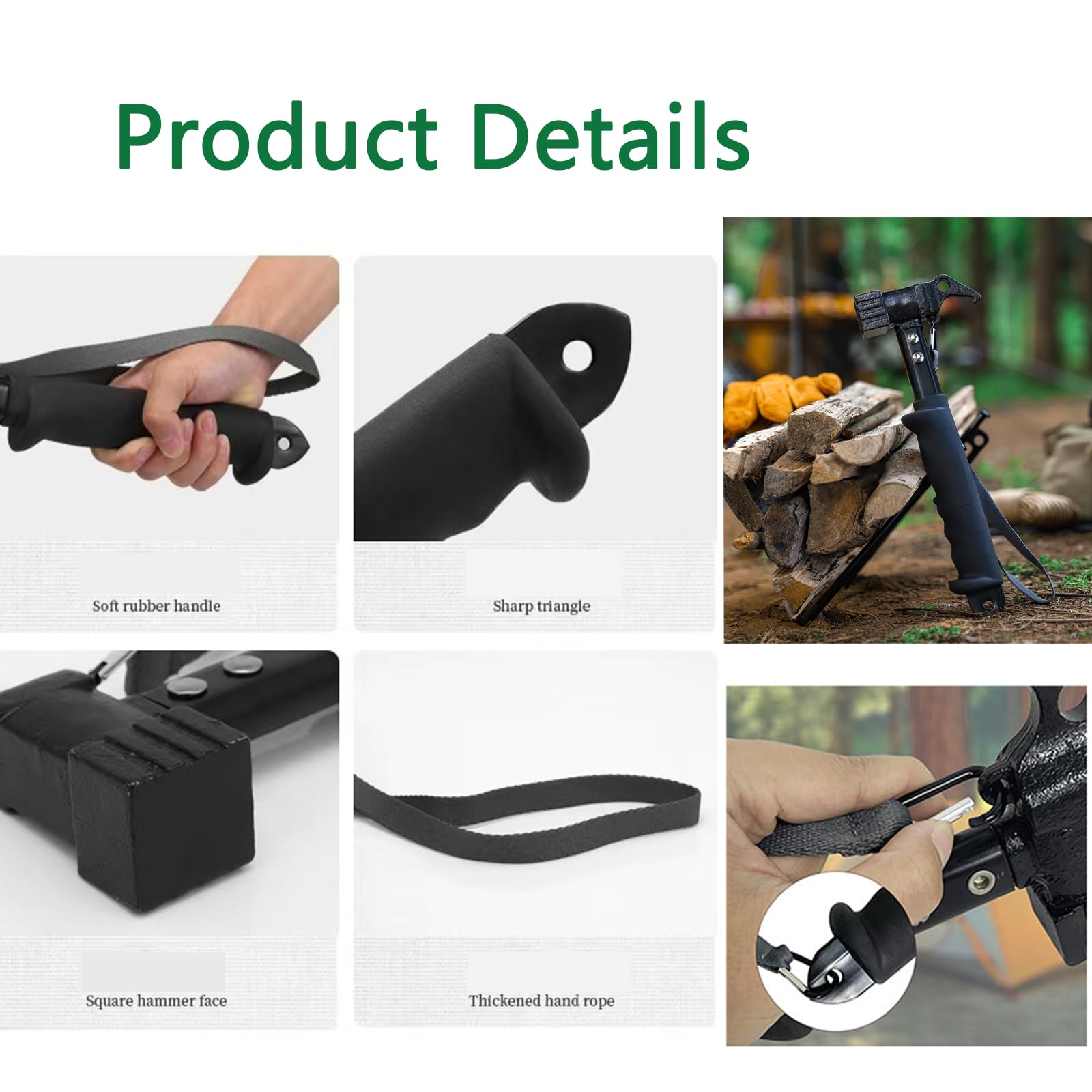 Démonteur de Pieu Lourd Multifonctionnel pour le Camping - Marteau de Tente avec Sangle de Fixation (Black)