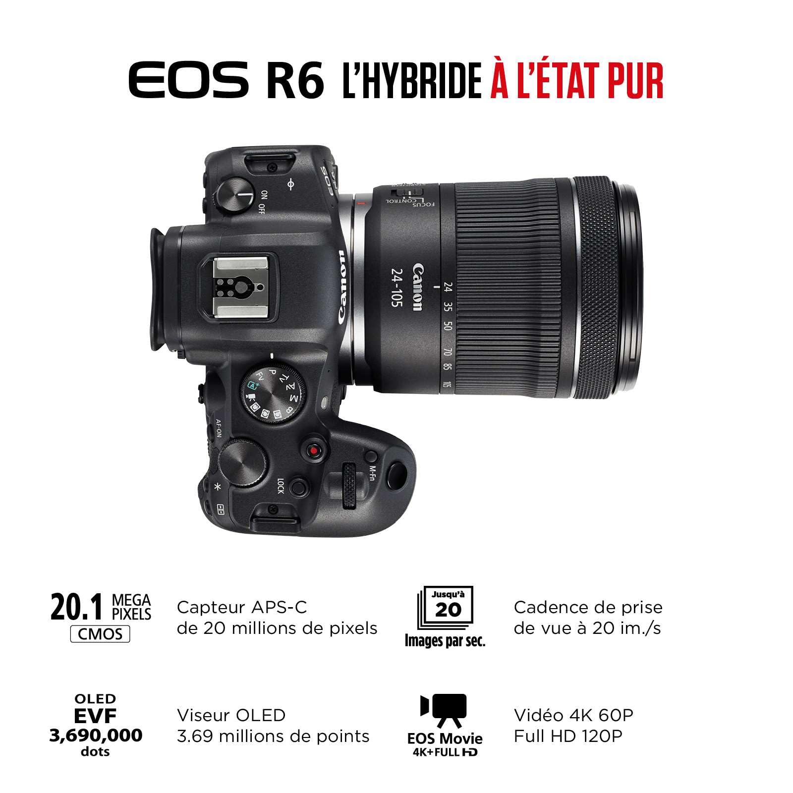 Canon EOS R6 Appareil Photo Hybride Plein Format 20 Mpixels + objectif Canon RF 24-105mm F4-7.1 IS STM noir