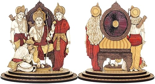 Miniatura 2 de Estatua tallada en madera Ram Darbar de 4 pulgadas en maderas duras exóticas - Ídolo de madera de la familia Ram Ji hecho a mano con Hanuman para