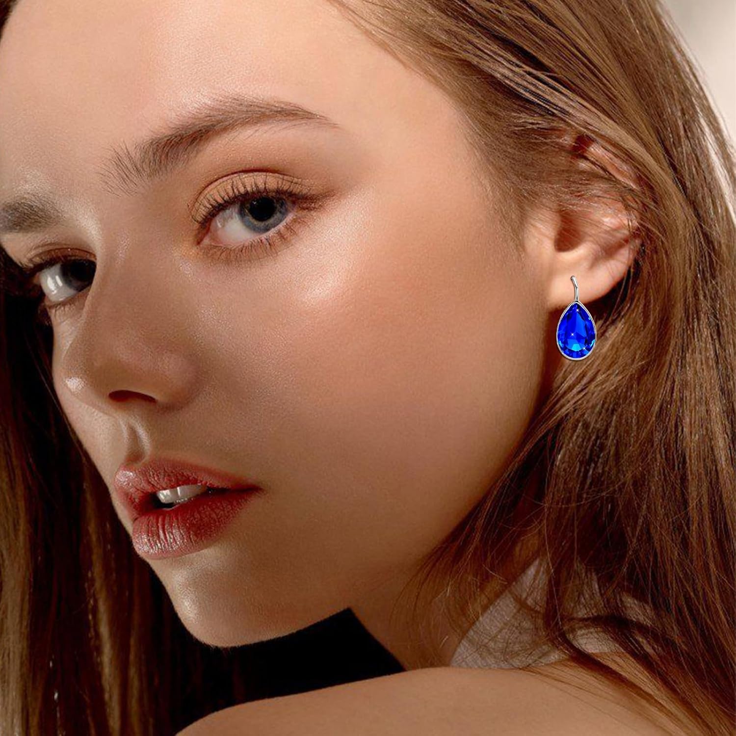 AOBOCO Sterling Silver Leverback Earrings Embellished with Crystals from Austria, Hypoallergenic Teardrop Cut Pear Crystal Earrings, Fine Anniversary Birthday Jewelry Gifts for Women