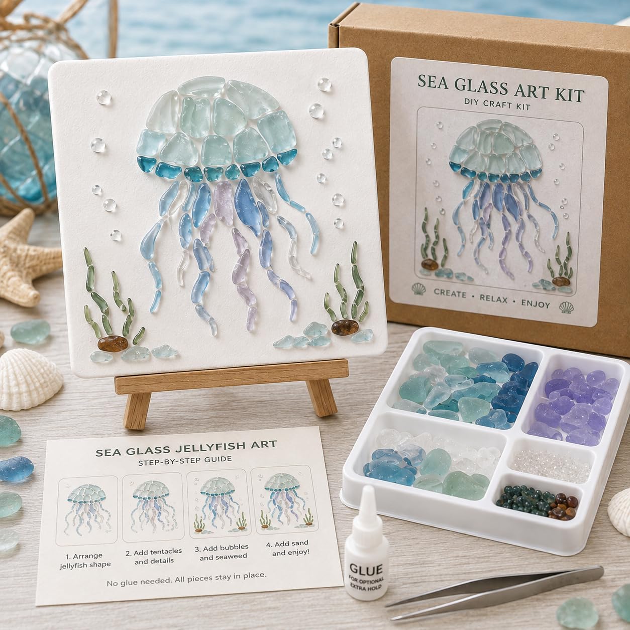 Pavemlo Sea Glass Art Kit for Adults, Ocean Mosaic Craft Art Set 05