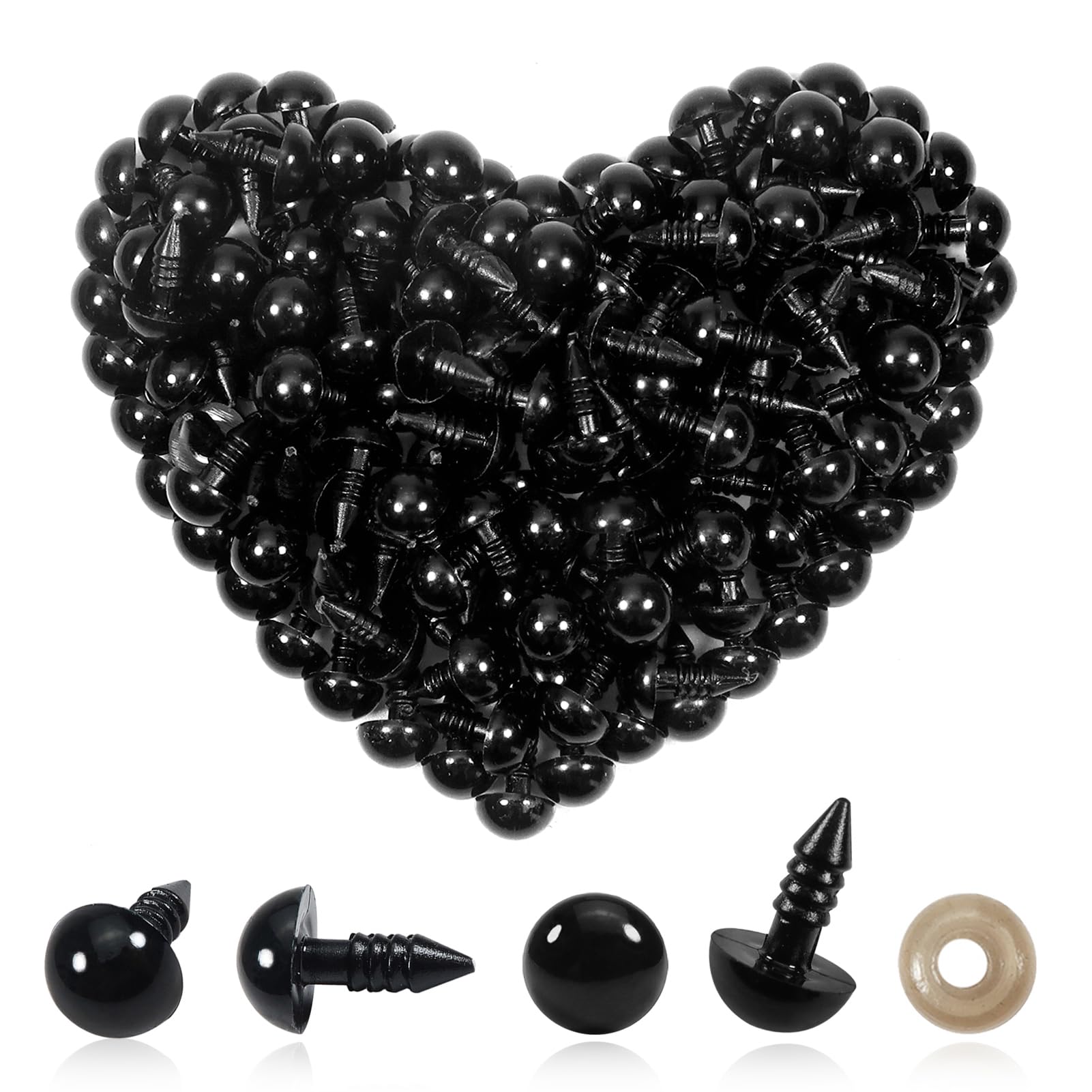 TOAOB 300 Pezzi Occhi di Sicurezza per Amigurumis 10 mm Nero Occhietti con Rondelle per Creazione di Animale all'Uncinetto Lavoretti Artigianato