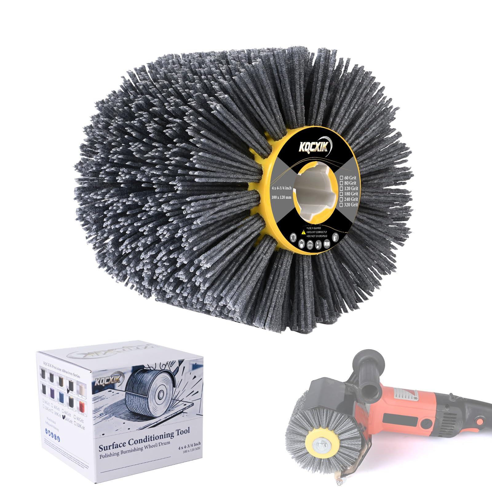 Photo 1 of **USED - MINOR DAMAGE**
KQCXIK 4.7" x 4" Surface Conditioning Tool, 60 Grit Nylon Abrasive Drawing Wheel for Polishing Machines, Burnishing Drum for Wood Metal, Paint Stain and Rust Removal
