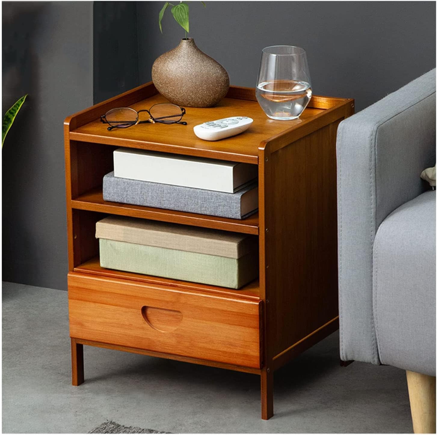 Side Table/End Table,Bedwith Storage Rack and Drawers,Small Place Bedside Table,Living Room Bedroom Bedside Table,Small Space BedB1