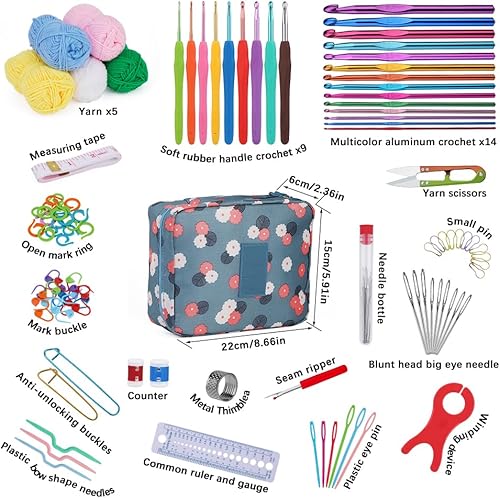 Miniatura 2 de Pnytty Kit de ganchillo para principiantes y adultos, 107 piezas de kit de punto para principiantes, incluye hilo de ganchillo, ganchos de ganchillo