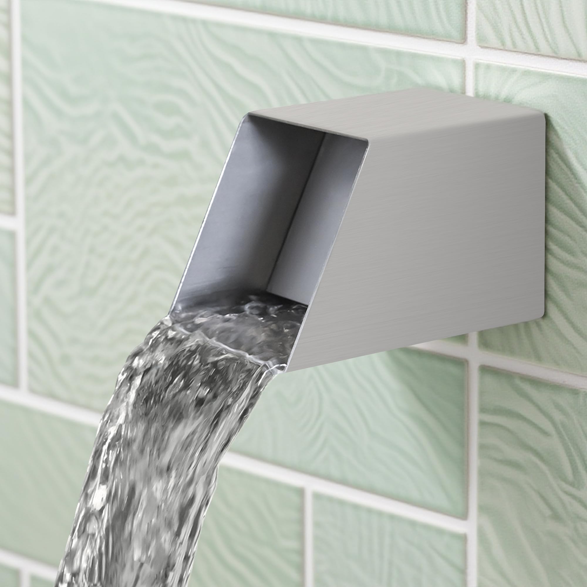 4 Inch Square Water Spout Scupper - Premium 316 Stainless Steel Spillway - Outdoor Fountain Spout for Pools, Ponds, Water Walls &amp; Fountains (Brushed Stainless Steel)
