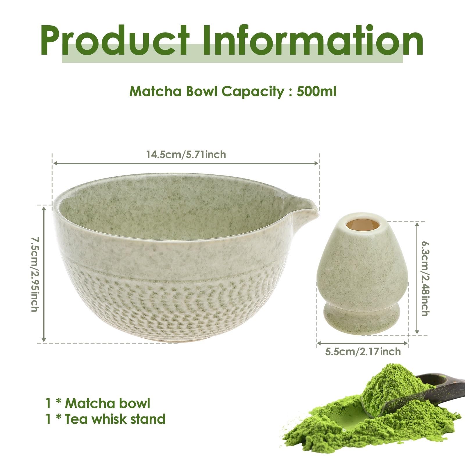 Agitador de matcha cerámica, batidor y tazón té estilo juego soporte temperatura
