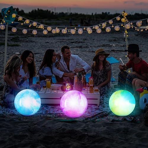 Miniatura 7 de Hungdao 3 pelotas inflables de mármol que brillan en la oscuridad de 12 x 15 x 18 pulgadas, juguetes de piscina, pelota de playa, pelotas inflables