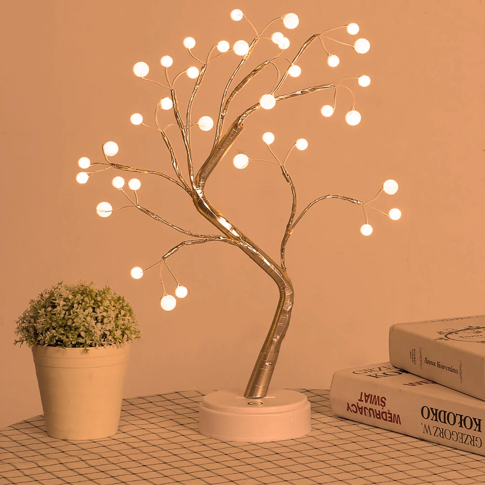 Songlypian Árbol de Luces, Arbol LED Decorativo con 36 perlas LED, Funciona con Batería/USB, Luz del árbol de Los Bonsais, Lámpara Árbol Iluminada para Fiesta, Navidad, Año Nuevo, Pascua Decorativo
