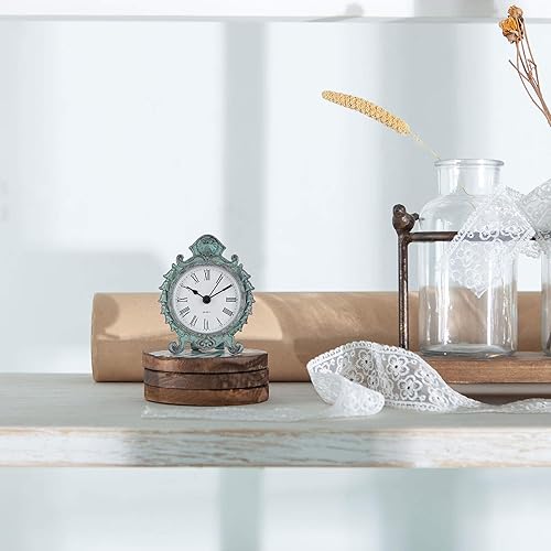 Miniatura 3 de NIKKY HOME - Reloj de mesa redondo de cuarzo peltre, estilo barroco, 3.12 pulgadaspor 1.35 pulgadas por 3.87 pulgadas.'