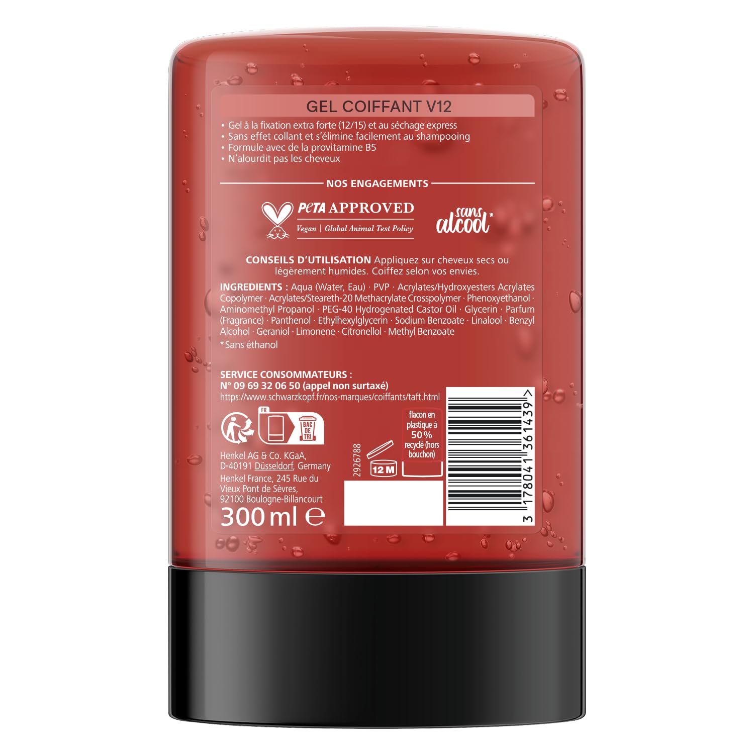 Taft - Schwarzkopf - Gel Tube Coiffant - Gel V12 - Séchage Express - Fixation Extra Forte - Doux sur les cheveux et le Cuir Chevelu - Sans Effet Collant - Formule Provitamine B5-250 ml - Lot de 6