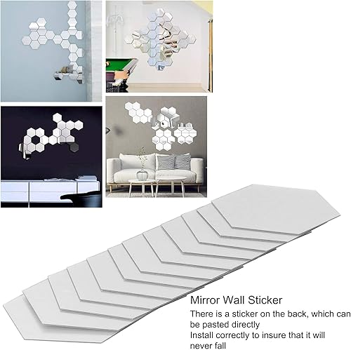 Miniatura 3 de 12 calcomanías de pared de espejo hexagonales, calcomanías acrílicas 3D extraíbles de panal de abeja para bricolaje, láminas de pared no de vidrio,