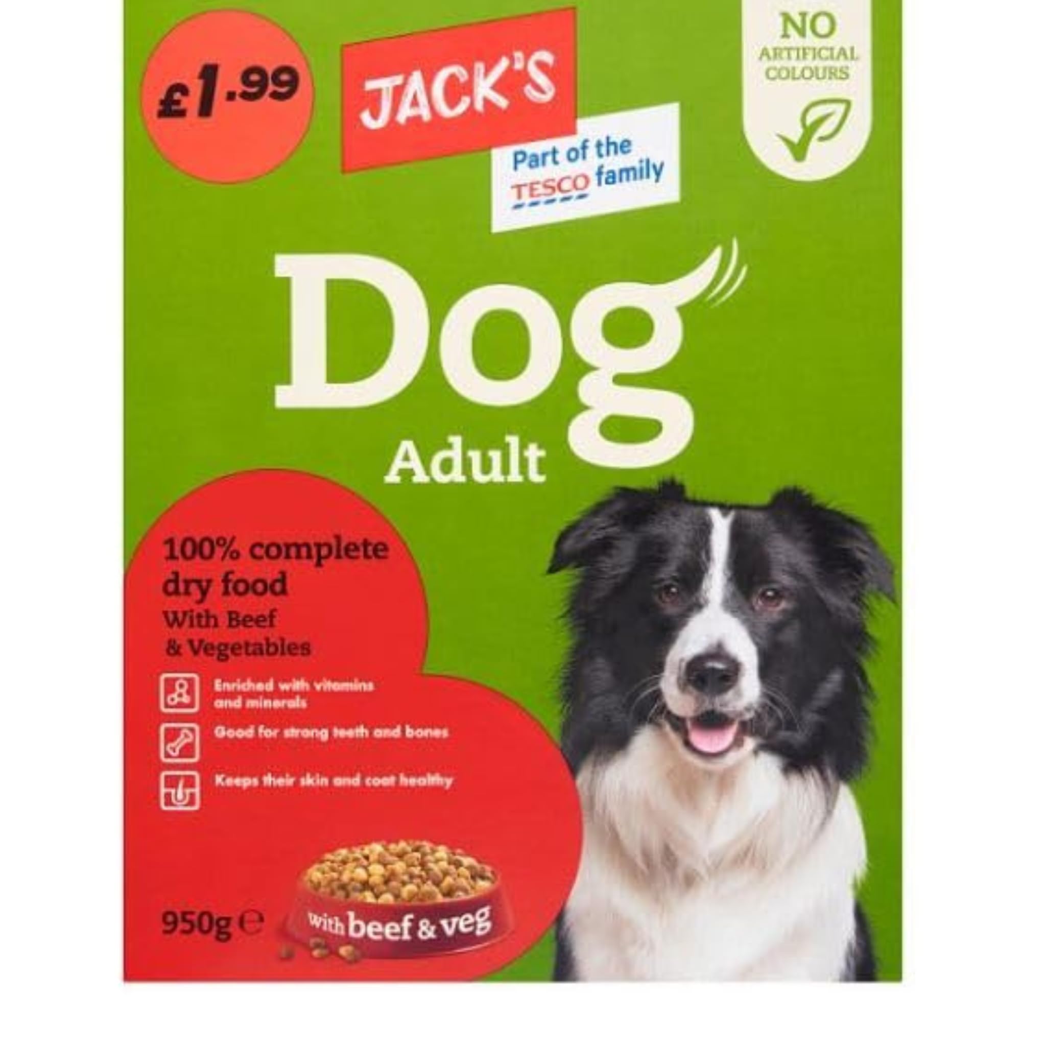 Jack's Adult Dog Dry Food with Beef & Vegetables Grain Free 950g - Premium Pet Meal Complete Balanced Nutrition for Adult Dogs, Supports Healthy Digestion (10 Packs, Beef)
