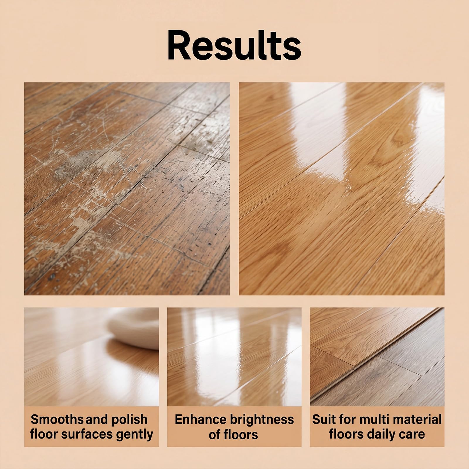 Professioneller Holzbodenauffrischer, Hochglanzpolitur & Kratzerentferner, schnelltrocknende Schutzbeschichtung, Pflege verschiedene Bodenarten wie Hartholz Laminat, stellt Glanz Leuchtkraft (4PCS)