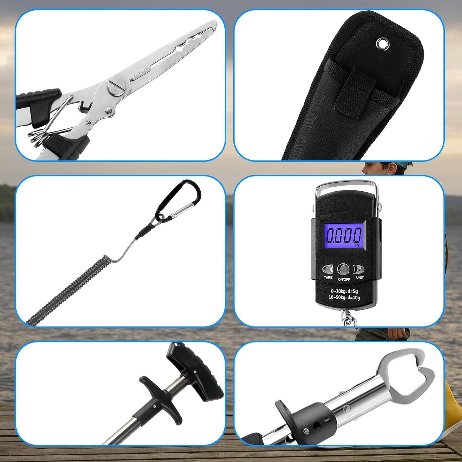 mouhike 113Pcs Fishing Tool Kit, Fishing Bag, Fishing Pliers Hook Remover, Fish Lip Gripper, Fishing Lures Hook Tackle Box, Handheld Digital Scale, Ice Fly Fishing Gear Accessories Set Fishermen Gift