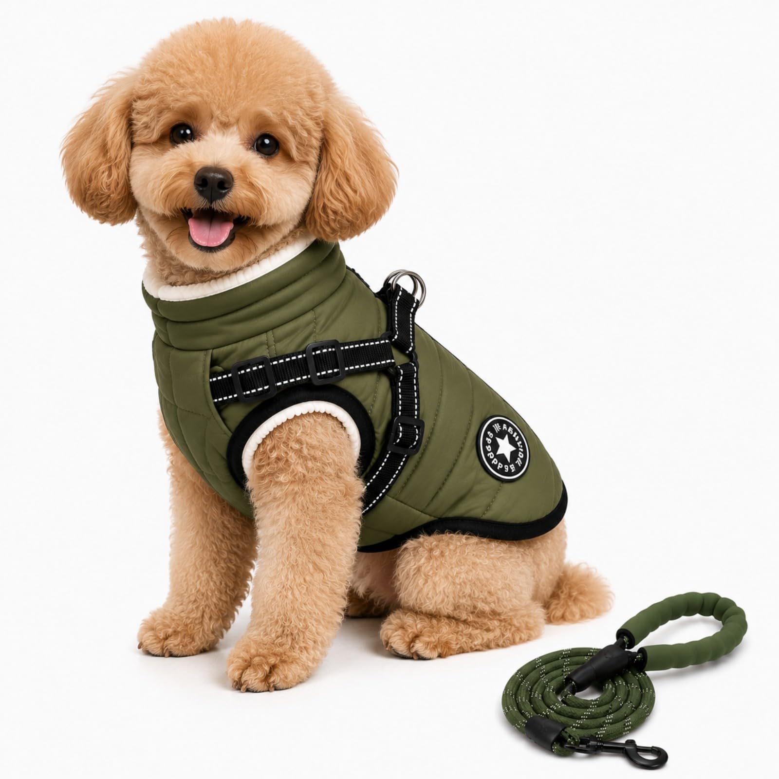 Furry King Dog Coat with Harness, Waterproof Dog Coat for Winter, Warm Fleece Lined Dog Jacket with Reflective Straps, Zip Up Wind Resistant Pet Coat for Small Medium Large Dogs (Green,XL)