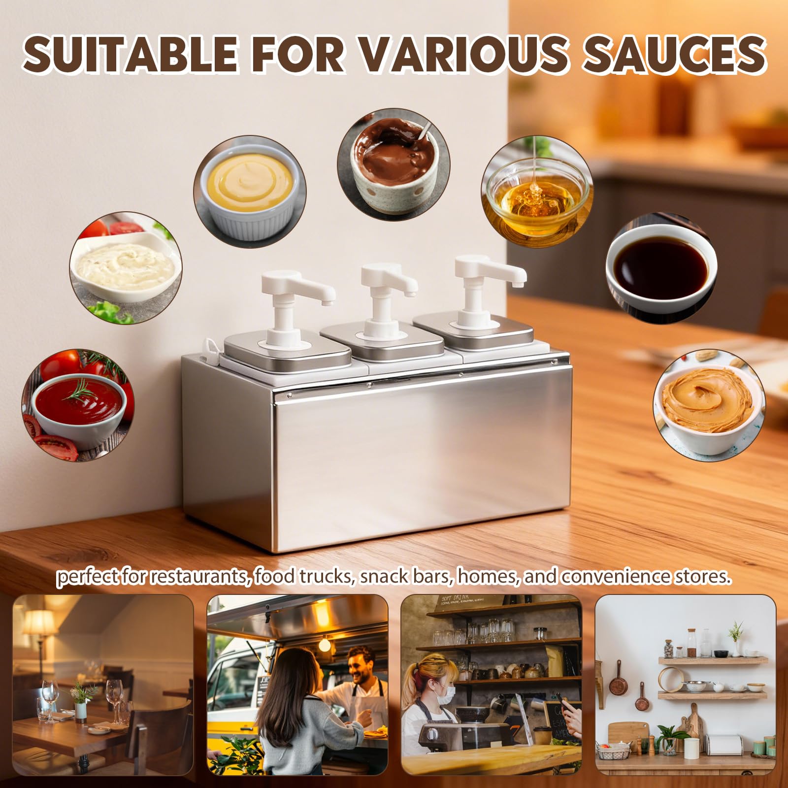 Distributore di salsa, distributore di salsa, 3 teste, dispenser di ketchup, in acciaio inox, erogatore di senape, dosatore per ketchup, maionese, senape, miele, salsa di soia aceto
