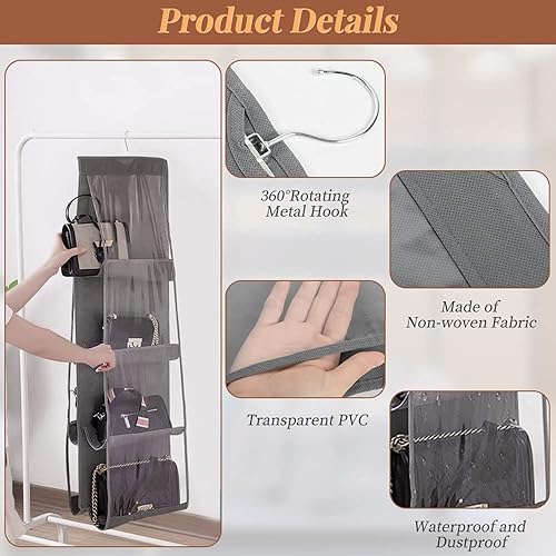 Miniatura 6 de Organizador colgante de bolso, modelo 2024, organizador de bolso para armario, ganchos de metal gruesos, organizador de bolso colgante de 8