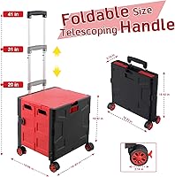 Vista 157 de FELICON SELORSS - Carrito plegable portátil con ruedas para subir escaleras y ruedas giratorias de 360°, mango telescópico, caja de plástico