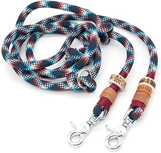 Hundeleine/Führleine aus Tau mit Karabiner & echtem Hirschhorn Ø10mm | 3fach verstellbar | Doppel-Leine | Umhängeleine | robust & wetterfest | Top Handmade-Quality