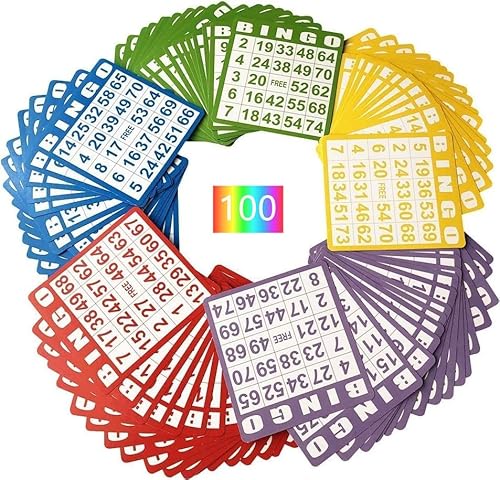 100 Sheets Bingo Cards in Mixed Colors - 5 Colors Bingo Paper Game Cards - 12CM by 13CM Size Disposable Sheet - Bingo Games for Family - 100 Standard Playing Card