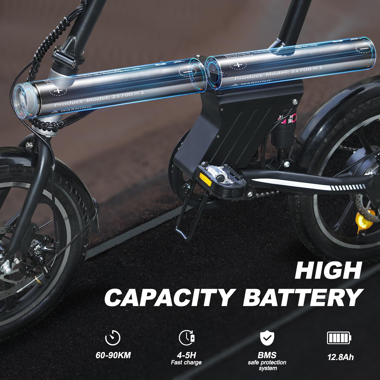 Bici Elettrica Pieghevole, 16“ Bici Elettrica da 250W Motore | 36V12.8Ah Autonomia di 75-85 KM, 25KM/H E-Bike per Adulti E Adolescente, Carga 120kg, Pendolarismo Quotidiano
