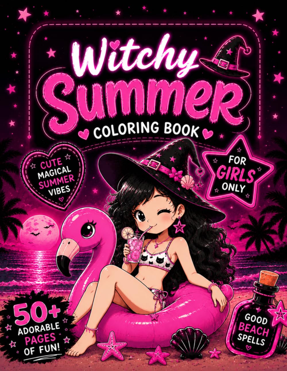 Witchy Summer Coloring Book: A Cute Summerween Story Coloring Book Filled with Magical Beach Adventures and Friendly Spooky Friends