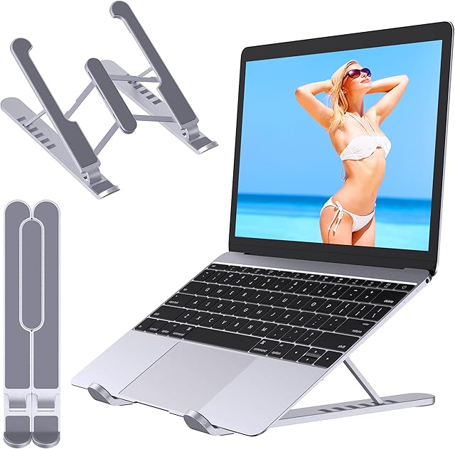 Babacom Laptop Stand, Foldable Portable Ventilated Desktop Laptop Riser, 6-Levels Adjustable Ergonomic Air-Ventilation Notebook Mount, Compatible with MacBook Air, Dell, 10-15.6, ABS+Silicone