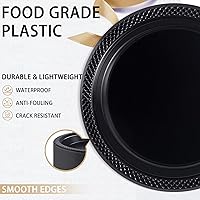 Vista 3 de WELLIFE Black Plastic Plates 9 Inch -150 Count for Party, Plastic Disposable Dinner Plates for Halloween Picnic BBQ