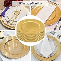 Vista 9 de Okllen 12 Pack Plastic Gold Charger Plates, 13" Round Beaded Charger Plates for Wedding, Catering Event, Tabletop Decor