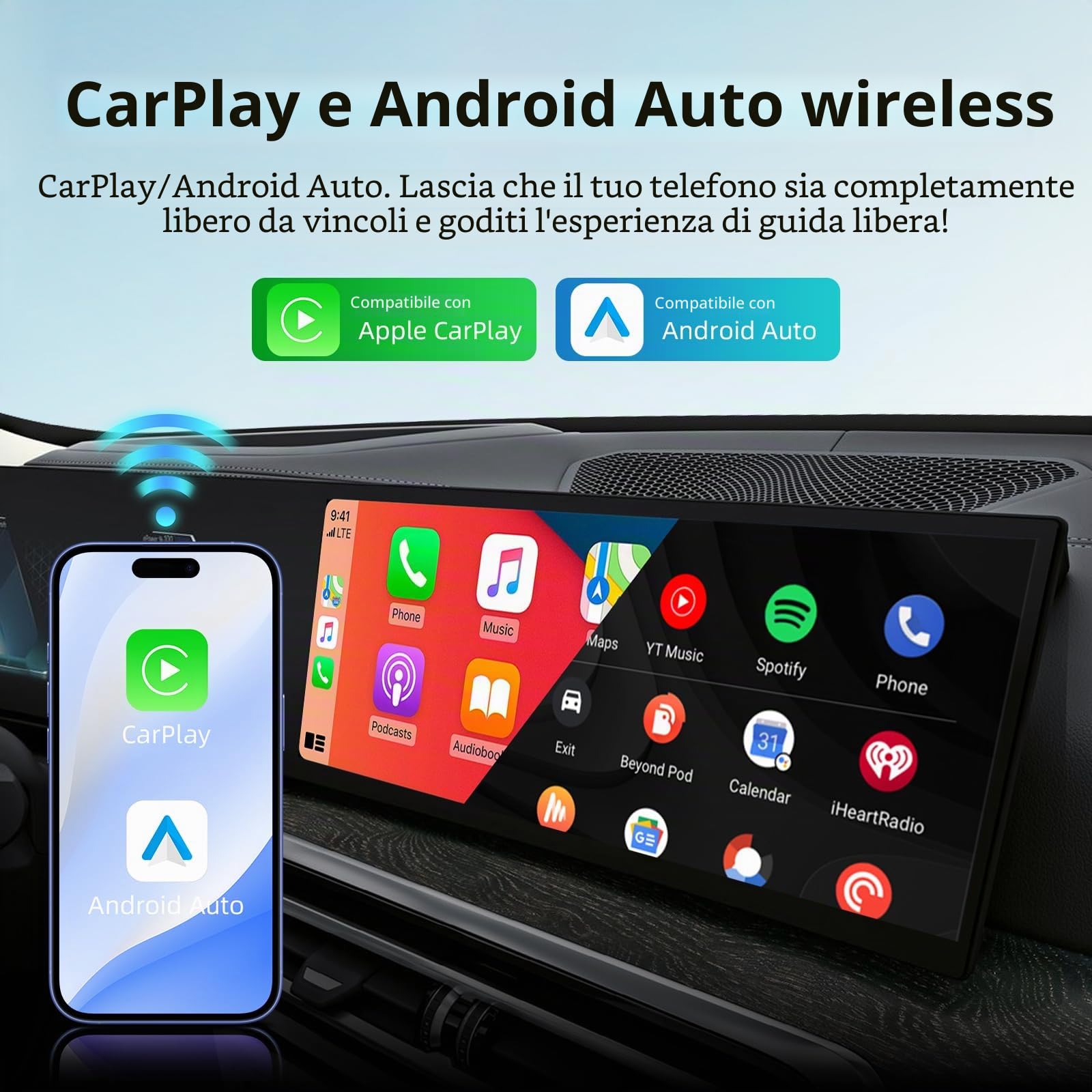 Multimedia wireless per BMW e altri con CarPlay/Android Auto | Android 13 8GB+128GB doppio WiFi 4G+HDMI Qualcomm 6125 GMS Google Play GPS GLONASS Beidou e navigazione in tempo reale