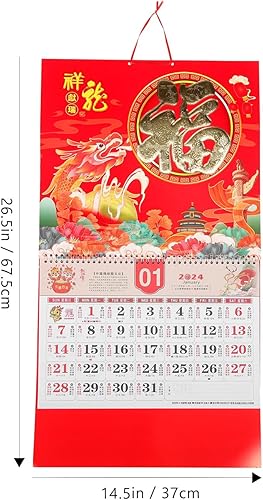 Miniatura 2 de LUOZZY Calendario colgante mensual 2024, calendario del año del dragón lunar, calendario de pared tradicional chino