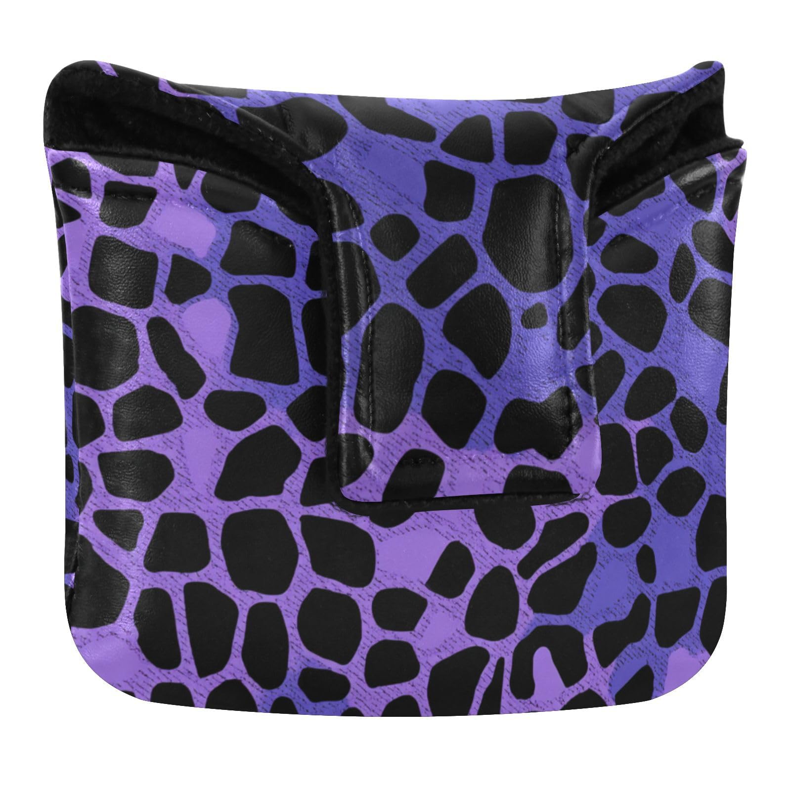 Animal Hippo Fur Print Purple Black Putter Head Cover for Mallet Magnetic Putter Headcover for Mallets and Square PU Leather Waterproof