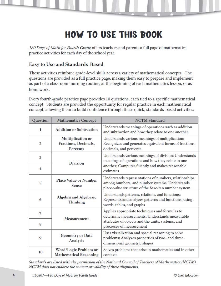 180 Days™: Literacy and Math Skills for 4th Grade Practice Workbook for Classroom and Home, Cool and Fun Practice Created by Teachers