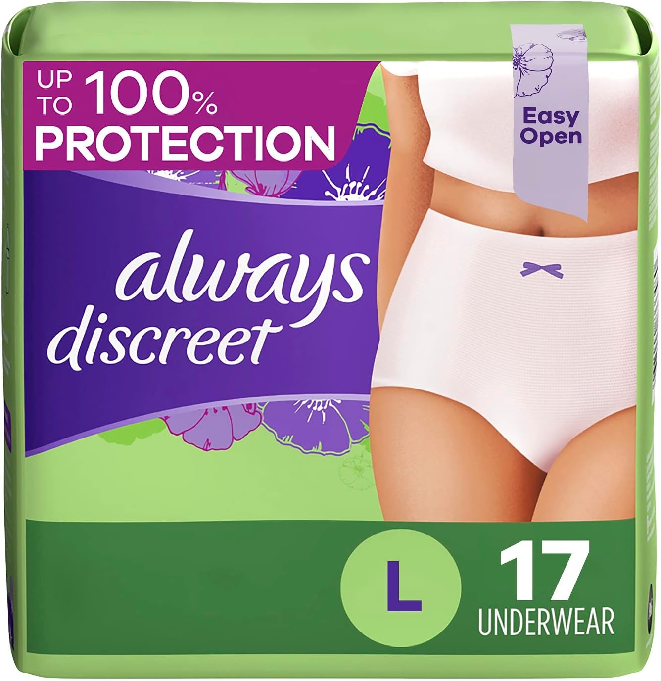 Incontinence & Postpartum Underwear For Women, Classic Cut, Size Large, Maximum Absorbency, Disposable, 17 Count