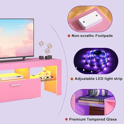 Miniatura 5 de Clikuutory Modern Lighting - Soporte de TV de 51 pulgadas con cajón de almacenamiento grande para televisores de 32, 40, 50, 55 pulgadas, consola de