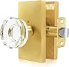 Privacy Door Knob with Lock - Crystal Glass Interior Door Handle for Bedroom Bathroom Closet - Satin Brass, 1 Pack