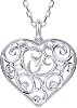 THELANDA Genuine Moissanite Sterling Silver 3D Filigree Heart-Shaped Pendant Necklace, Adjustable 18-20 Inch, Fine Elegant Jewelry Gift for Women