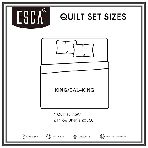 Miniatura 7 de ESCA Fawda - Juego de colcha acolchada reversible de 3 piezas con 2 fundas de almohada, tamaño KingCal King