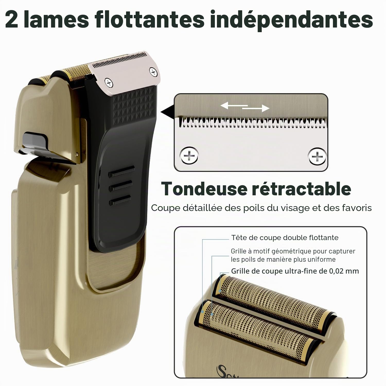 Scttomon Homme Feuille éLectrique Rasoir RéParation De Barbe Rasoir TêTe De Rasoir Tondeuse à Cheveux Sans Fil ImperméAble à L'Eau