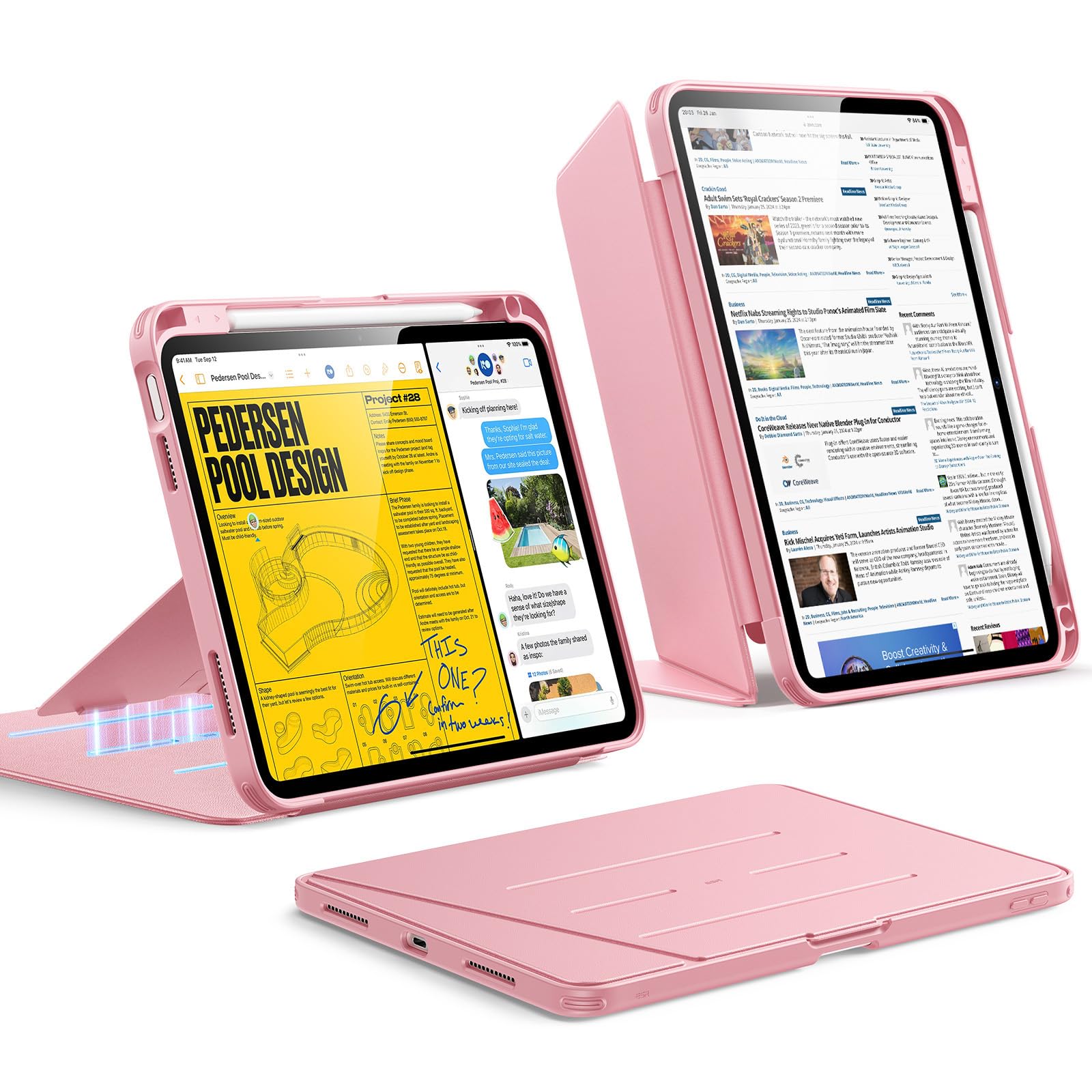 ESR Hülle für iPad 11. Generation, iPad (16) 11./10. Gen (2025/2022), Rosa, Vertikale Standfunktion, Mehrere Betrachtungswinkel, Ultrastabil, Leicht, Ideal für Browsen, Arbeiten, Zeichnen, Schreiben