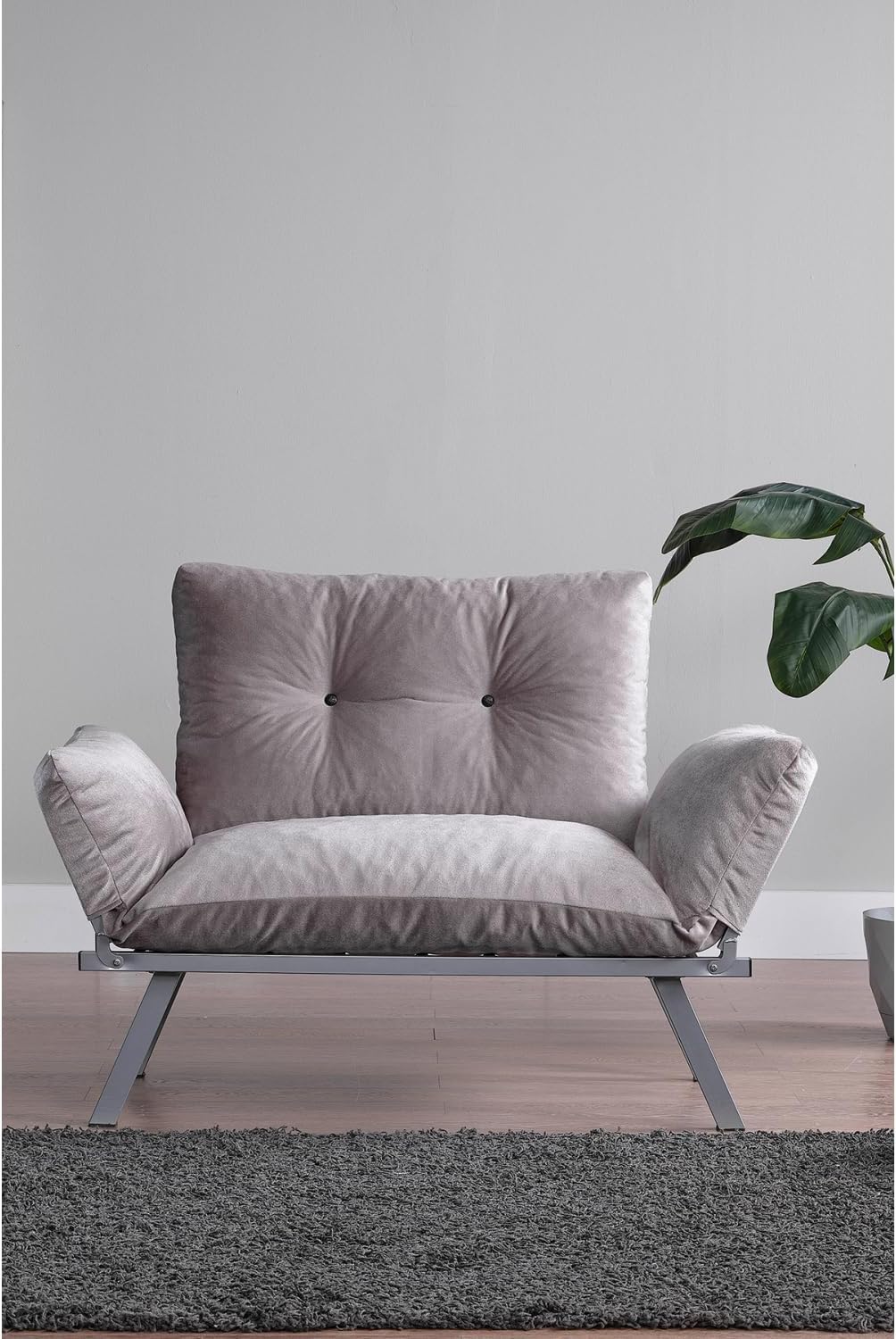 Metal Legs Futon Love Seat - Stone Gray
