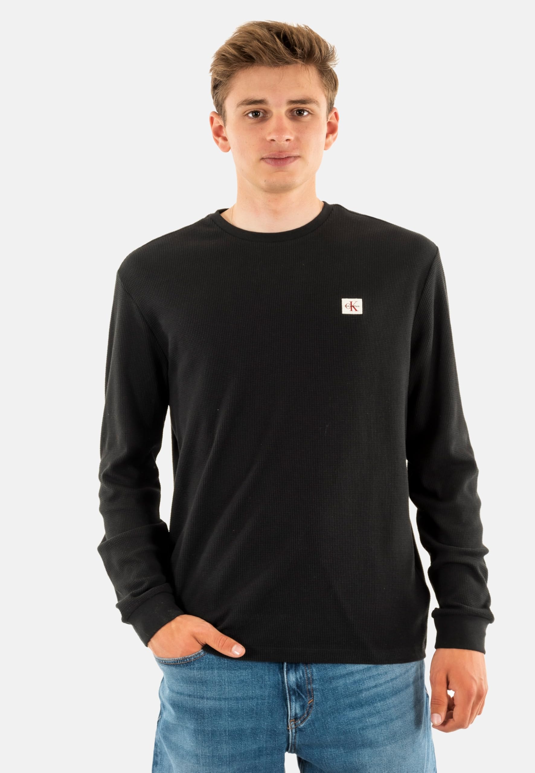 Calvin Klein Ls Waffle Badge Crewnk Tee Lv040em217 T-Shirts Homme (Lot de 1)